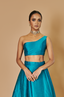 TEAL ONE SHOULDER RAW SILK BUSTIER