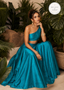 TEAL ONE SHOULDER RAW SILK BUSTIER