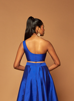 ELECTRIC BLUE ONE SHOULDER RAW SILK BUSTIERS