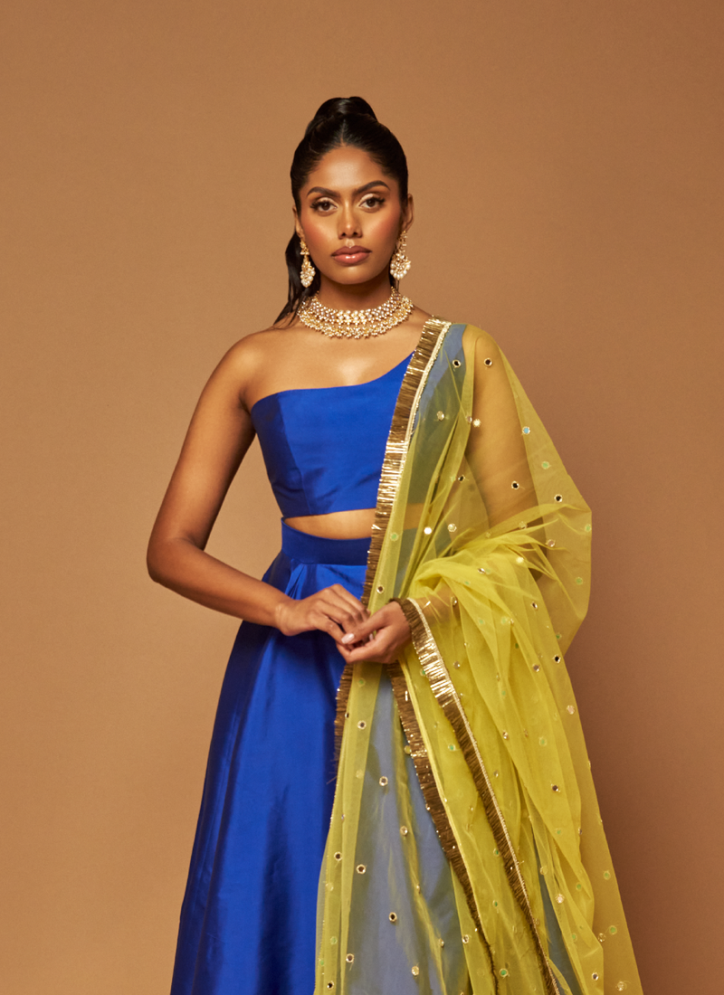 ELECTRIC BLUE ONE SHOULDER RAW SILK BUSTIERS